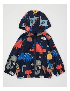 Comet Fold Away Rain Coat with Crayon Dino Print in Navy