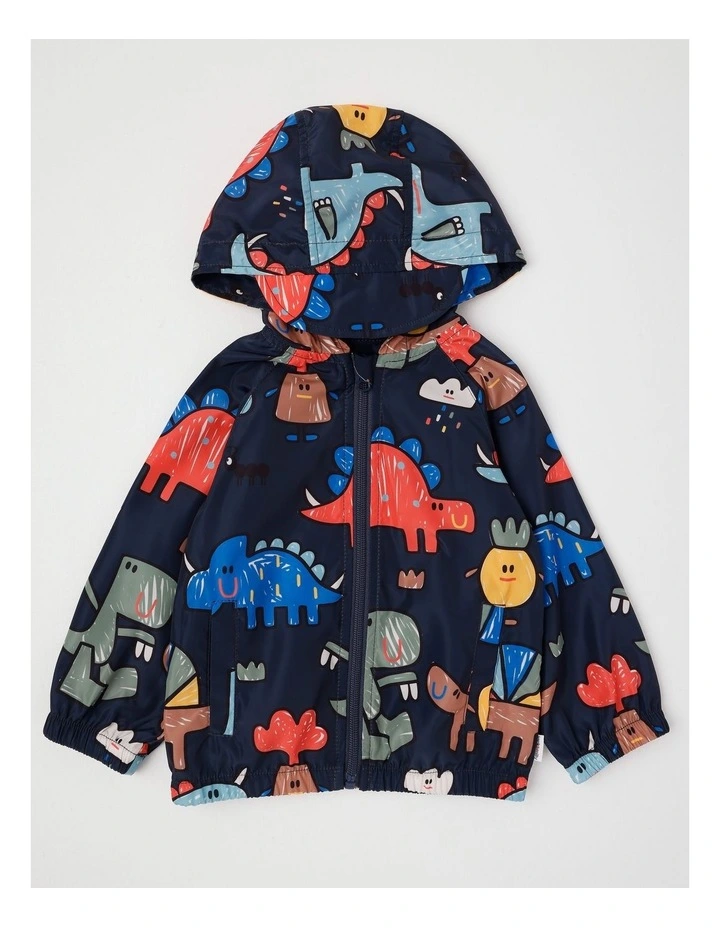 Comet Fold Away Rain Coat with Crayon Dino Print in Navy image 1