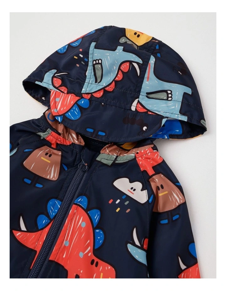 Comet Fold Away Rain Coat with Crayon Dino Print in Navy image 2