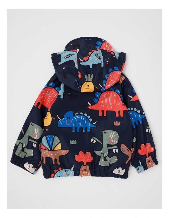 Comet Fold Away Rain Coat with Crayon Dino Print in Navy image 3