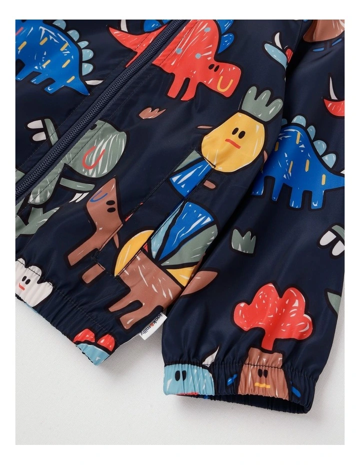 Comet Fold Away Rain Coat with Crayon Dino Print in Navy image 4