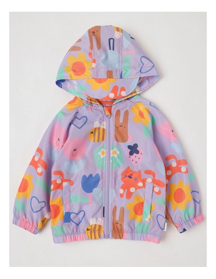 Comet Fold Away Rain Coat with Happy Place Print in Navy image 1