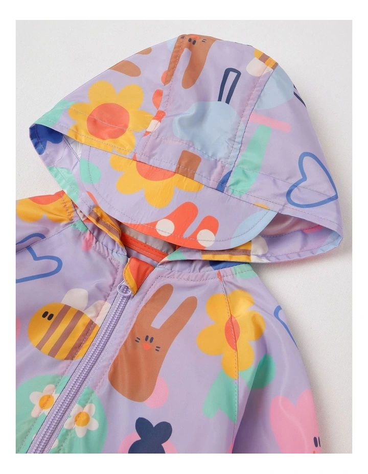 Comet Fold Away Rain Coat with Happy Place Print in Navy image 2