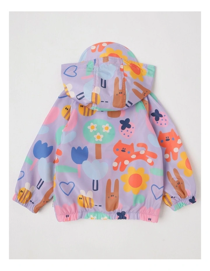 Comet Fold Away Rain Coat with Happy Place Print in Navy image 3