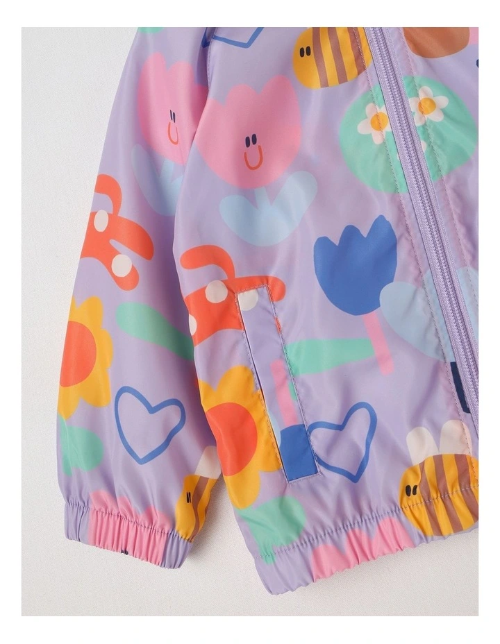 Comet Fold Away Rain Coat with Happy Place Print in Navy image 4