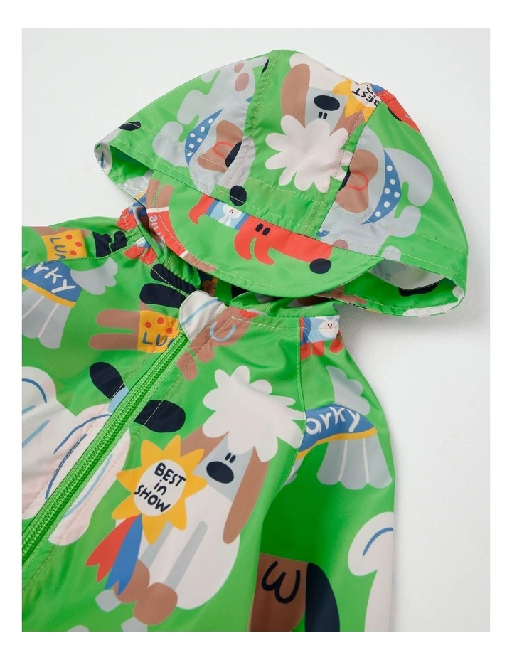 Comet Fold Away Rain Coat with Best In Show Print in Navy image 2