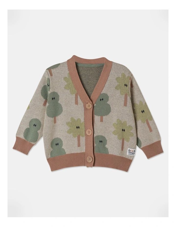 Liam Intarsia Knit Cardigan in Oat Marle image 1