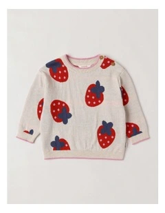 Lexi Strawberry Jacquard Jumper in Oat Marle