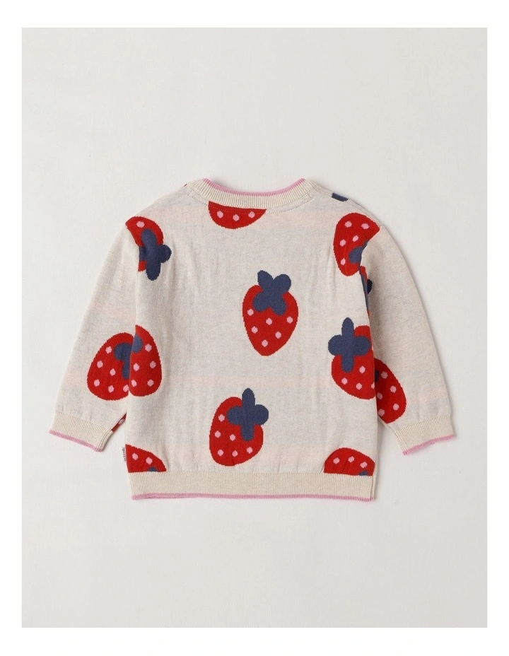 Lexi Strawberry Jacquard Jumper in Oat Marle image 3