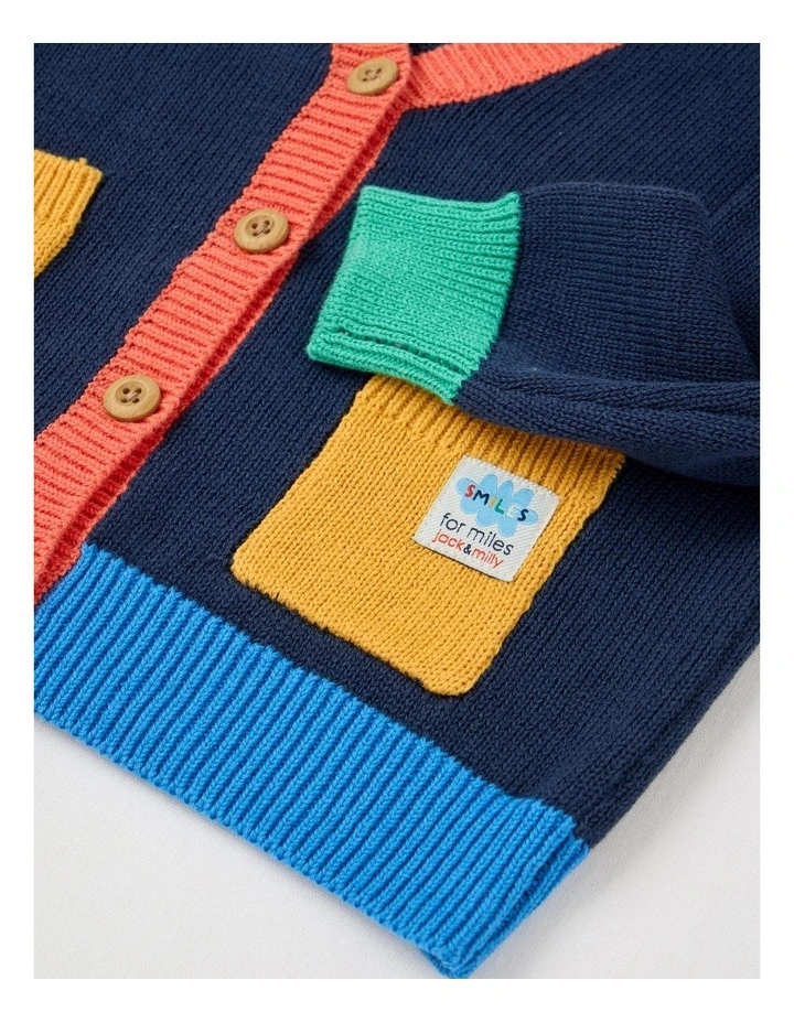 Felix Colourblocked Cardigan in Navy image 2