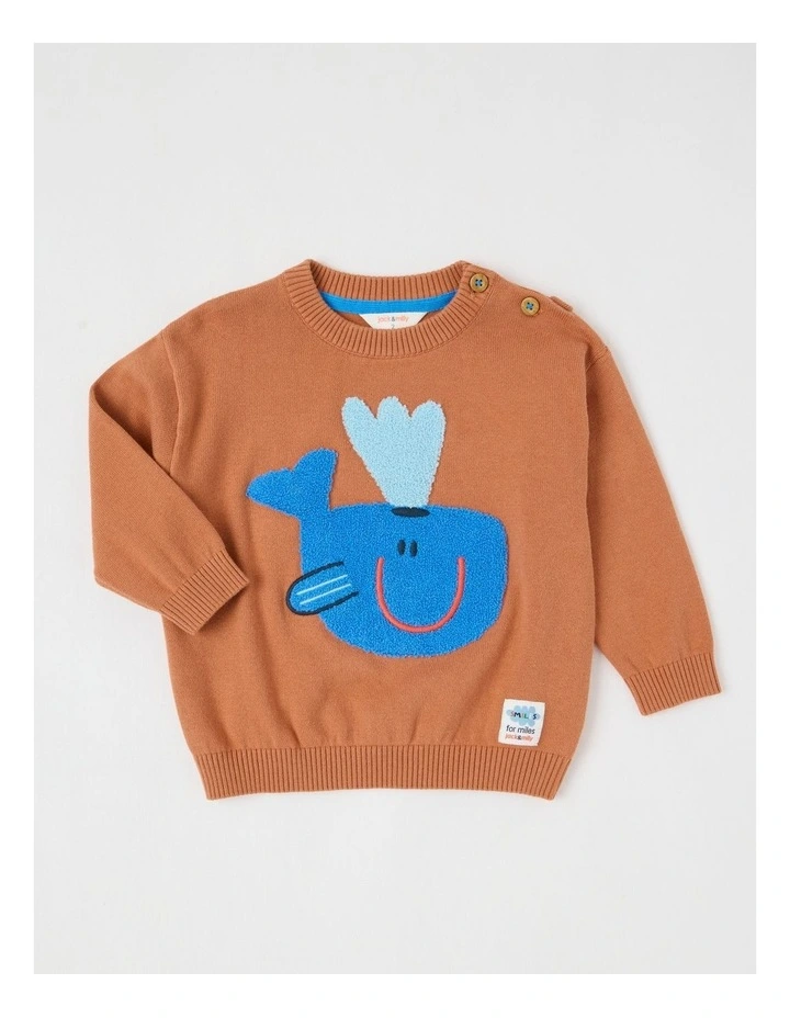 Rex Knitted Jumper with Whale Boucle in Brown image 1