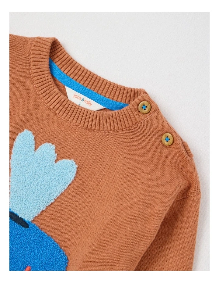 Rex Knitted Jumper with Whale Boucle in Brown image 2