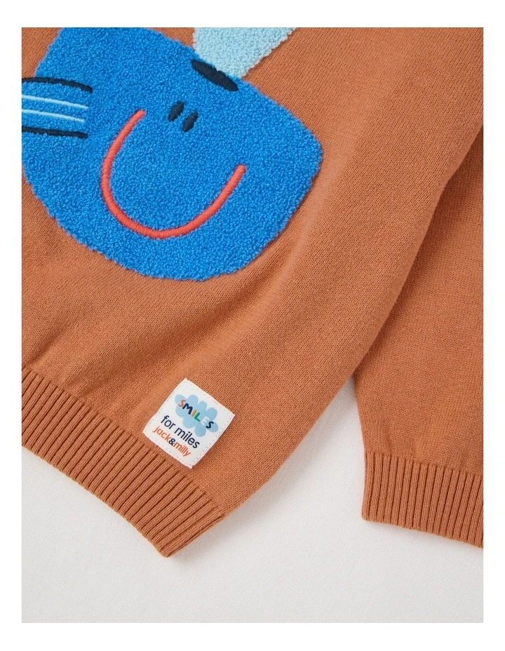 Rex Knitted Jumper with Whale Boucle in Brown image 3