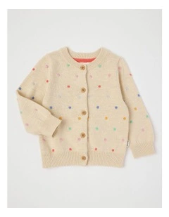 Dotty Cardigan with 3D Rainbow Spots in Oatmeal