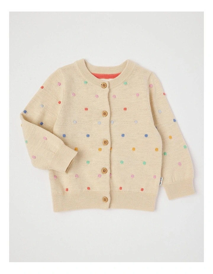 Dotty Cardigan with 3D Rainbow Spots in Oatmeal image 1