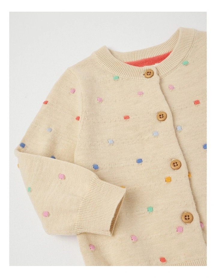 Dotty Cardigan with 3D Rainbow Spots in Oatmeal image 2