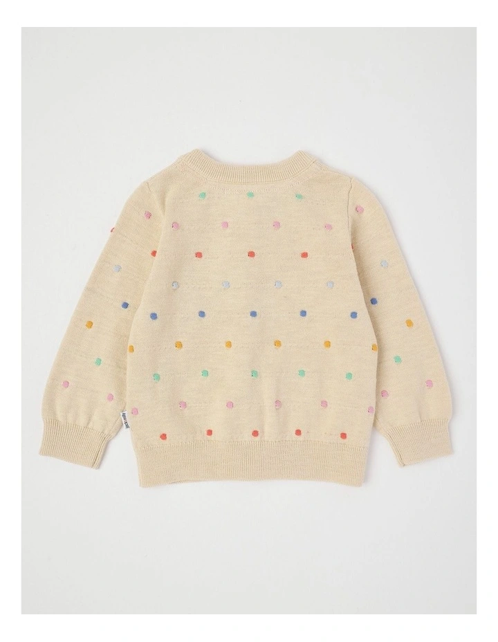 Dotty Cardigan with 3D Rainbow Spots in Oatmeal image 3