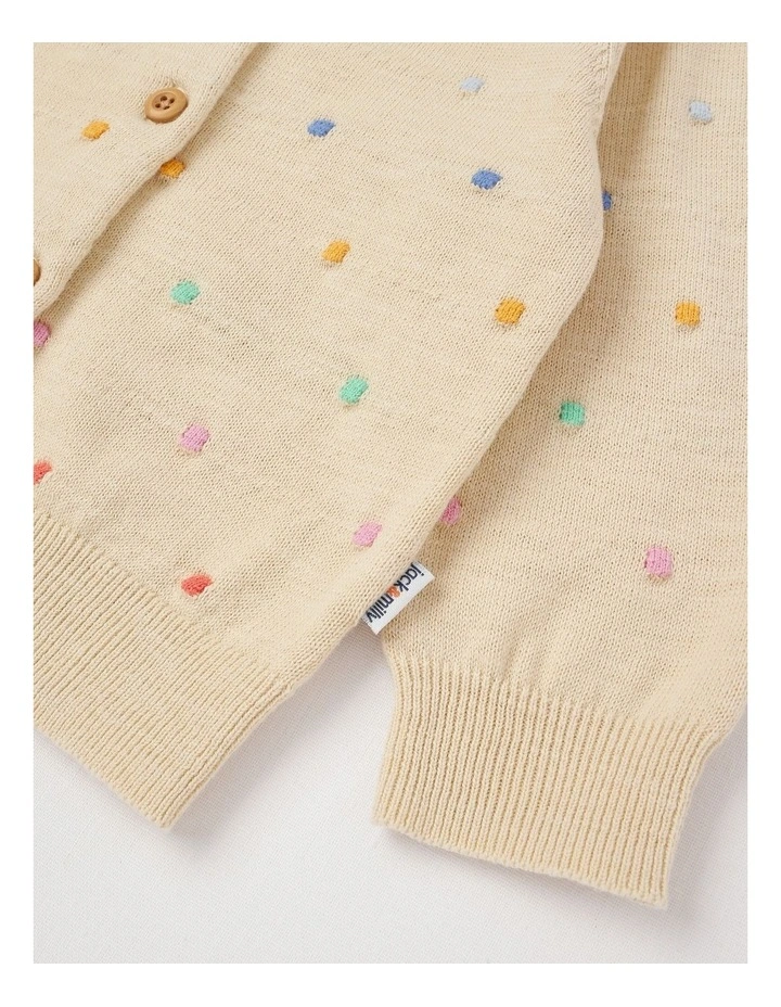 Dotty Cardigan with 3D Rainbow Spots in Oatmeal image 4