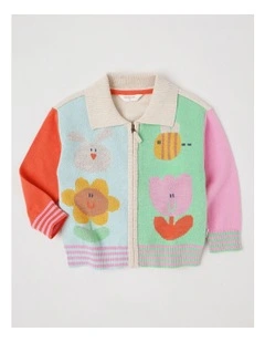 Jesse Knit Zip Through Cardigan with Character Motifs in Assorted