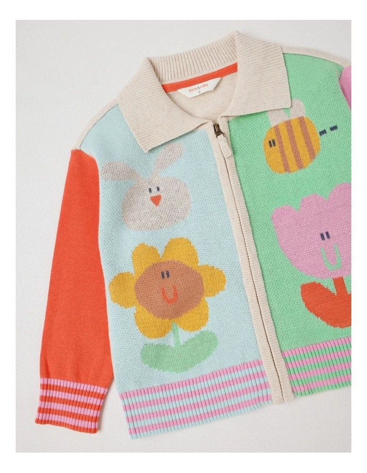 Jesse Knit Zip Through Cardigan with Character Motifs in Assorted image 4