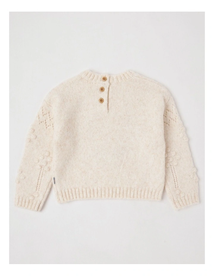 Roberta Knit Jumper with Intarsia Sunflower and Pointelle Sleeves in Oat Marle image 3