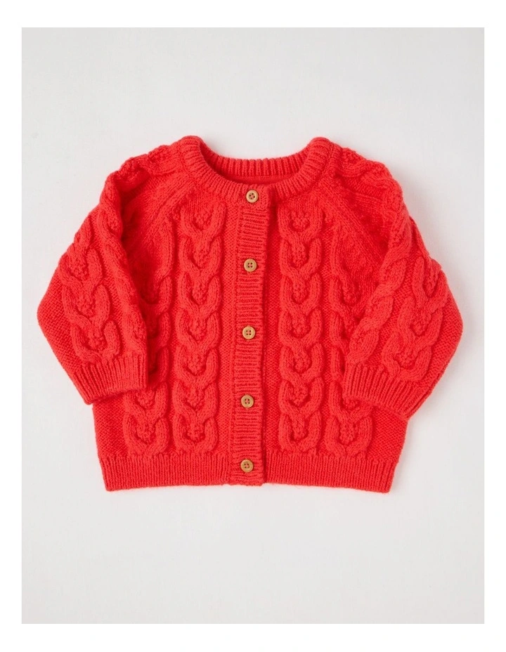 Emma Cable Knit Cardigan in Red image 1