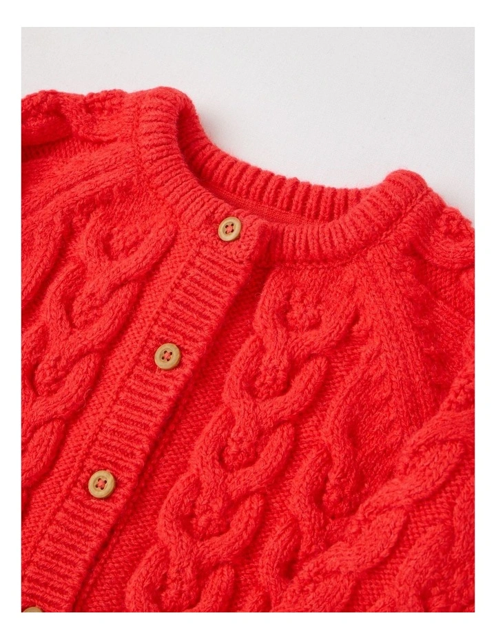 Emma Cable Knit Cardigan in Red image 2