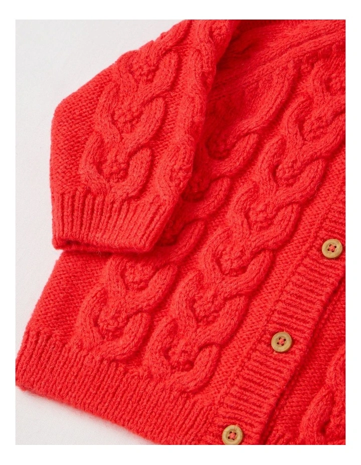 Emma Cable Knit Cardigan in Red image 3