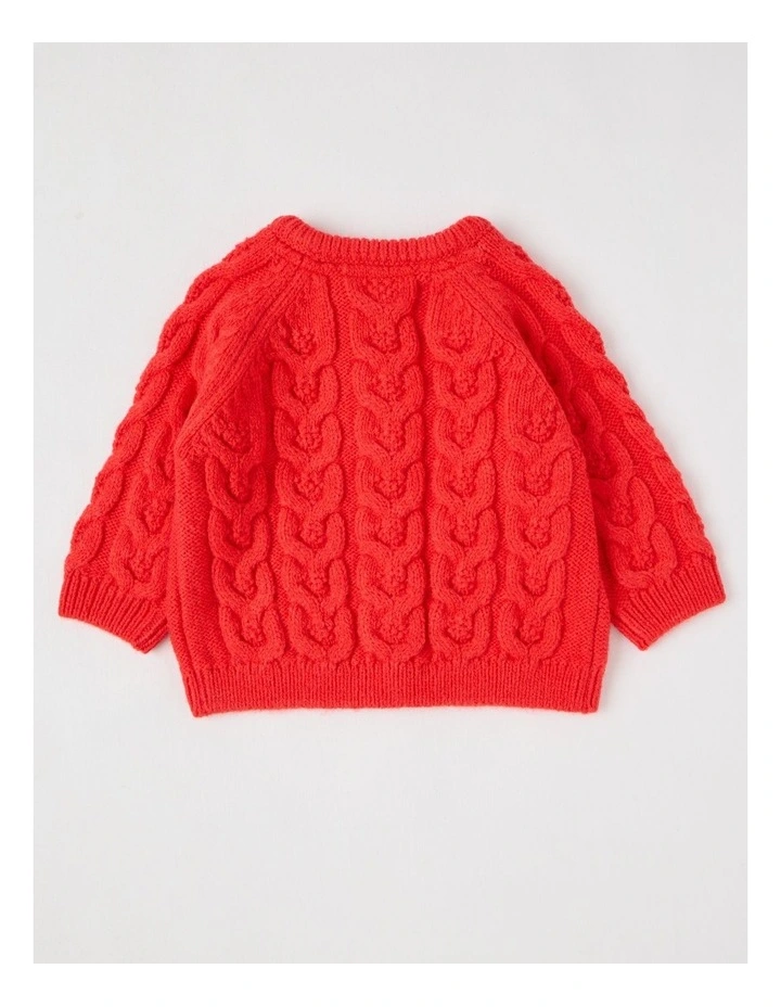 Emma Cable Knit Cardigan in Red image 4