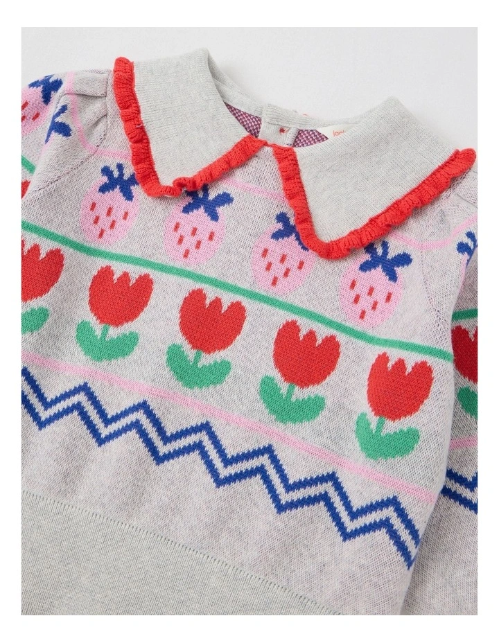Maeve Strawberry Jumper with Ruffle Collar in Grey Marle image 2