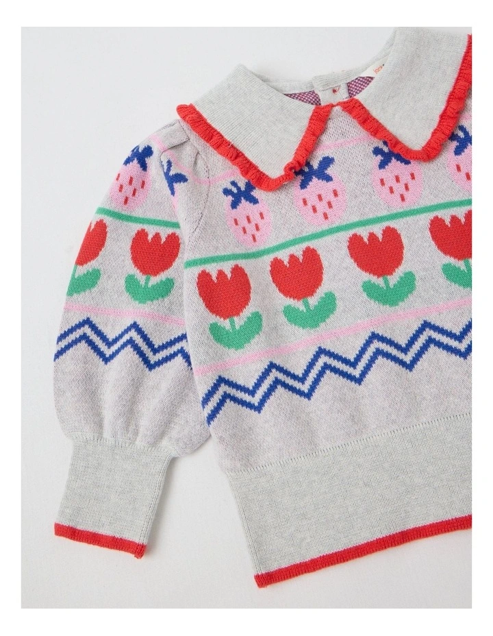 Maeve Strawberry Jumper with Ruffle Collar in Grey Marle image 4