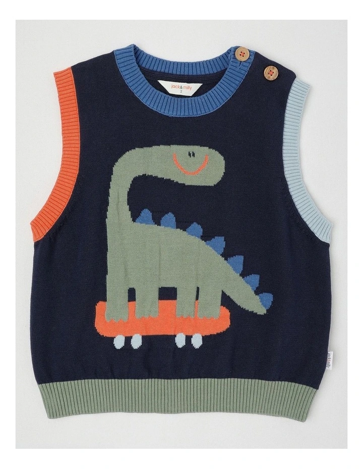 Roo Intarsia Dino Vest in Navy image 1