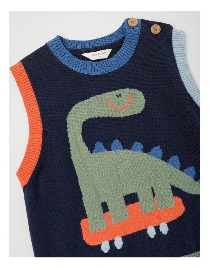 Roo Intarsia Dino Vest in Navy image 2