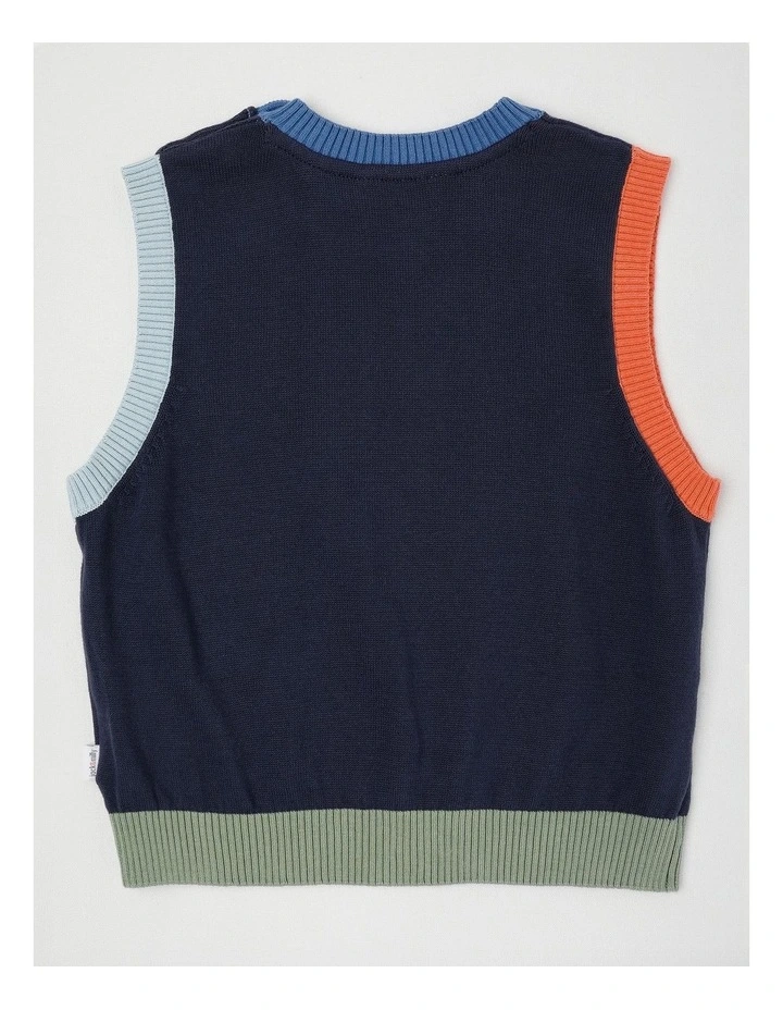 Roo Intarsia Dino Vest in Navy image 3