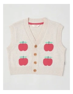 Roo Intarsia Apple Vest in Oat Marle
