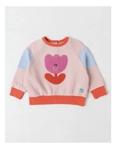 Essentials Bailey Raglan Sleeve Sweat Top with Tulip Boucle in Light Pink