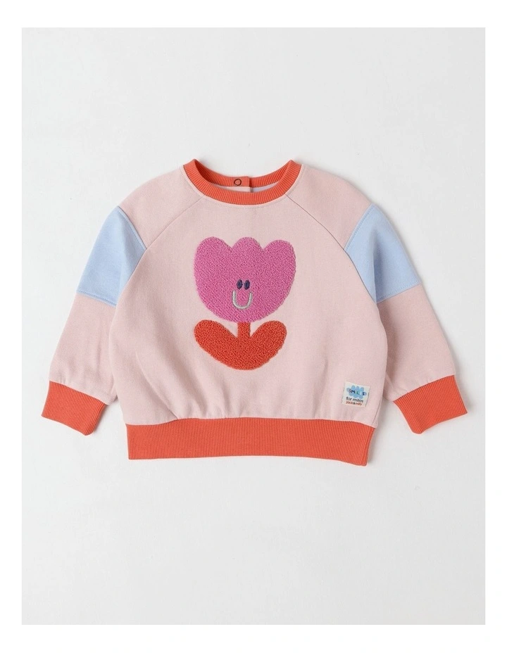 Essentials Bailey Raglan Sleeve Sweat Top with Tulip Boucle in Light Pink image 1