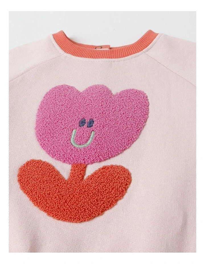 Essentials Bailey Raglan Sleeve Sweat Top with Tulip Boucle in Light Pink image 2