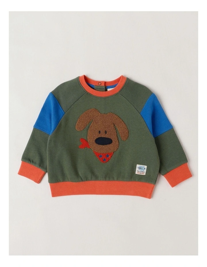 Essentials Bailey Raglan Sleeve Sweat Top with Doggo Boucle in Green image 1