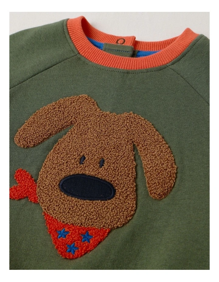 Essentials Bailey Raglan Sleeve Sweat Top with Doggo Boucle in Green image 2