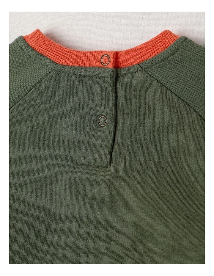 Essentials Bailey Raglan Sleeve Sweat Top with Doggo Boucle in Green image 5