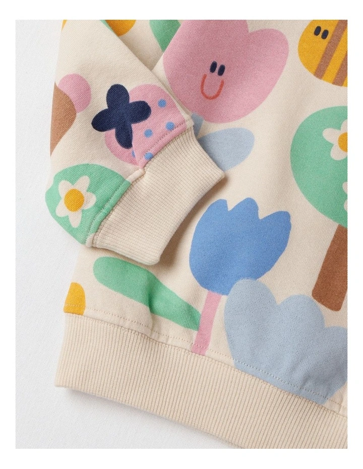 Essentials River Sweat Top with Happy Days Print in Oat Marle image 4