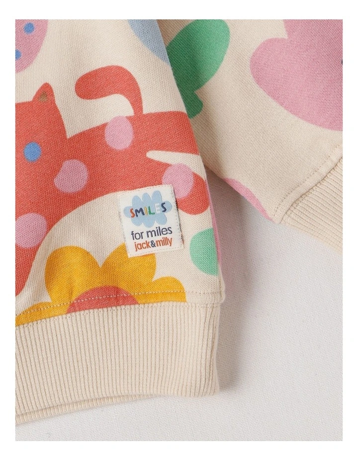 Essentials River Sweat Top with Happy Days Print in Oat Marle image 5