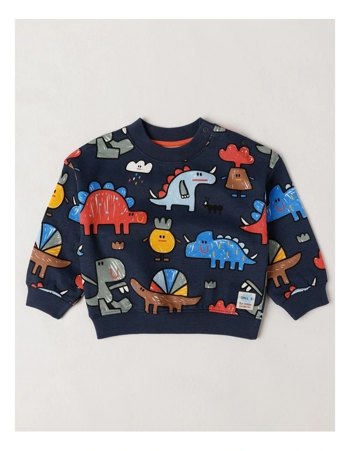 Essentials River Sweat Top with Dinosaur Country Print in Navy image 1
