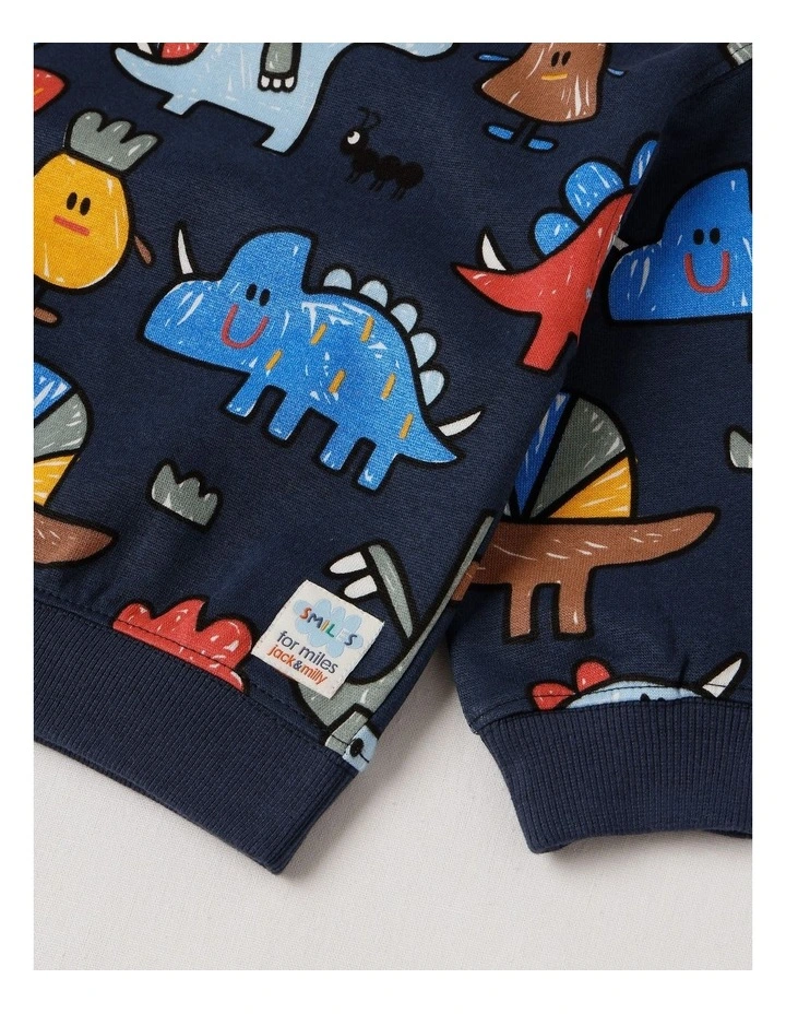 Essentials River Sweat Top with Dinosaur Country Print in Navy image 4
