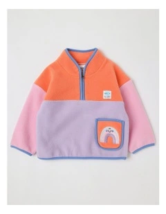 Essentials Pedro Microfleece 1/4 Zip Sweat with Rainbow Pocket in Pink
