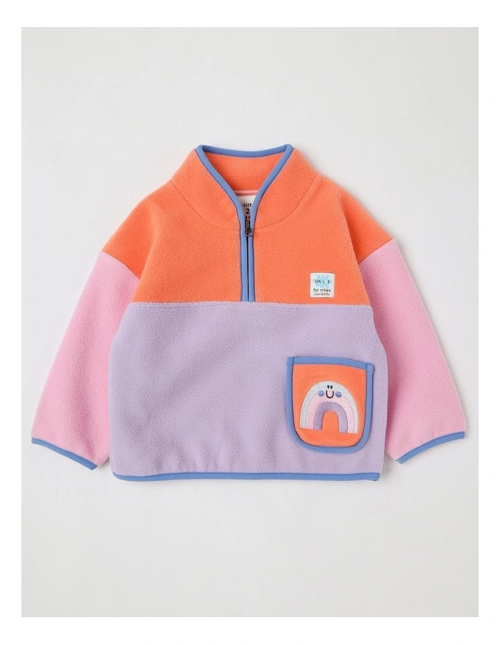 Essentials Pedro Microfleece 1/4 Zip Sweat with Rainbow Pocket in Pink image 1