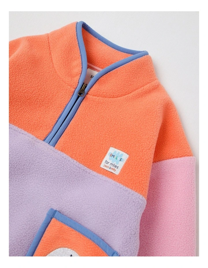 Essentials Pedro Microfleece 1/4 Zip Sweat with Rainbow Pocket in Pink image 2