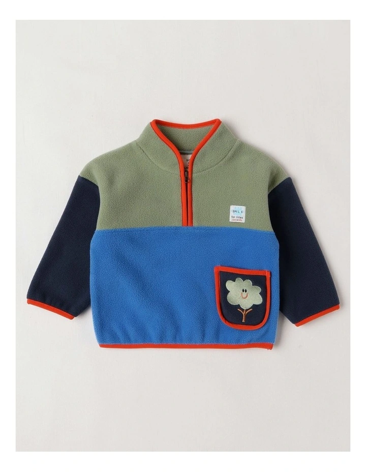 Essentials Pedro Microfleece 1/4 Zip Sweat with Tree Pocket in Blue image 1