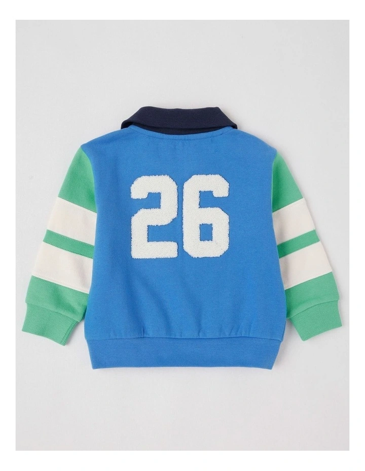 Eddie 1/2 Zip Sweat Top with Badging in Blue image 3